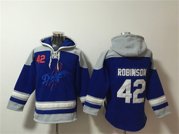 Men's Los Angeles Dodgers #42 Jackie Robinson Blue Ageless Must-Have Lace-Up Pullover Hoodie